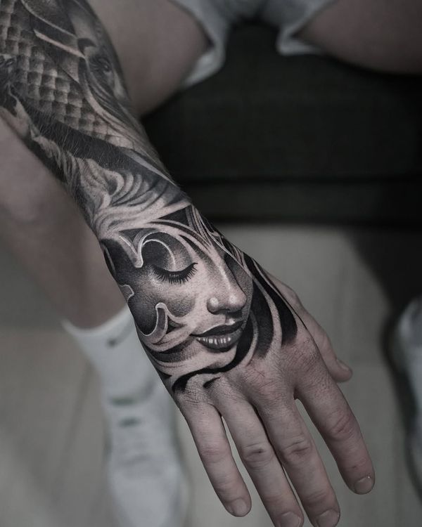 Female face,Ornamental pattern