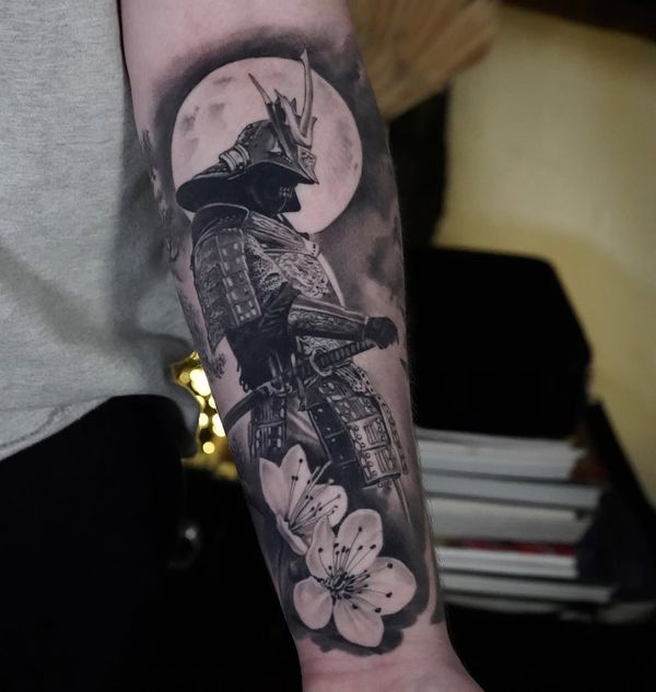 Samurai, Cherry Blossoms, Moon
