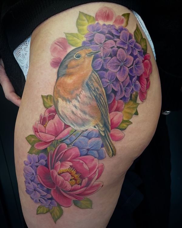 Bird, Hydrangea, Peony