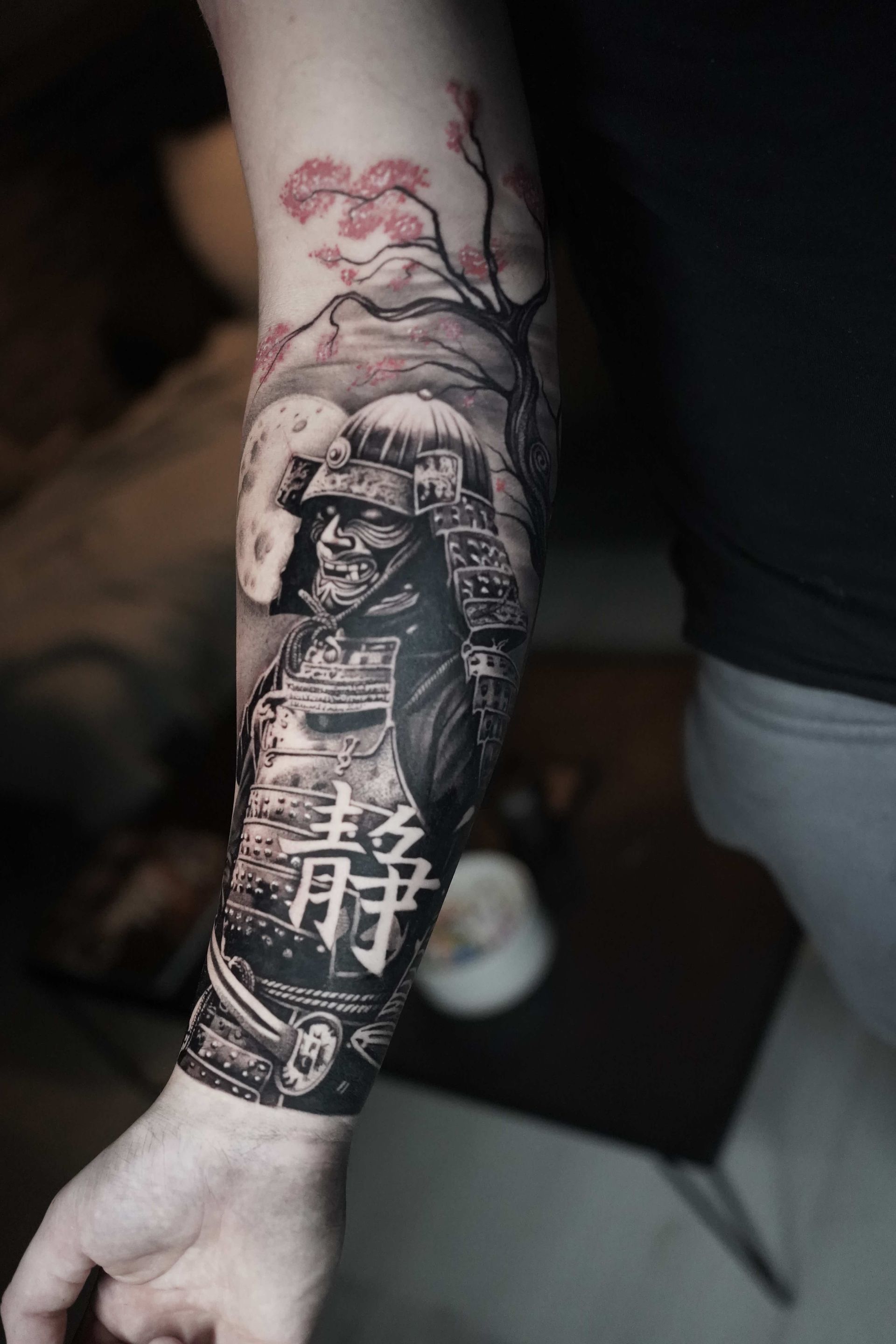 Samurai,Cherry Blossom,Moon,Japanese Characters