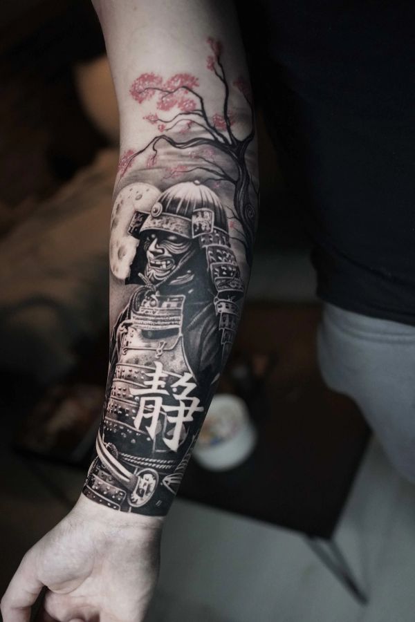 Samurai,Cherry Blossom Tree,Kanji Character,Moon