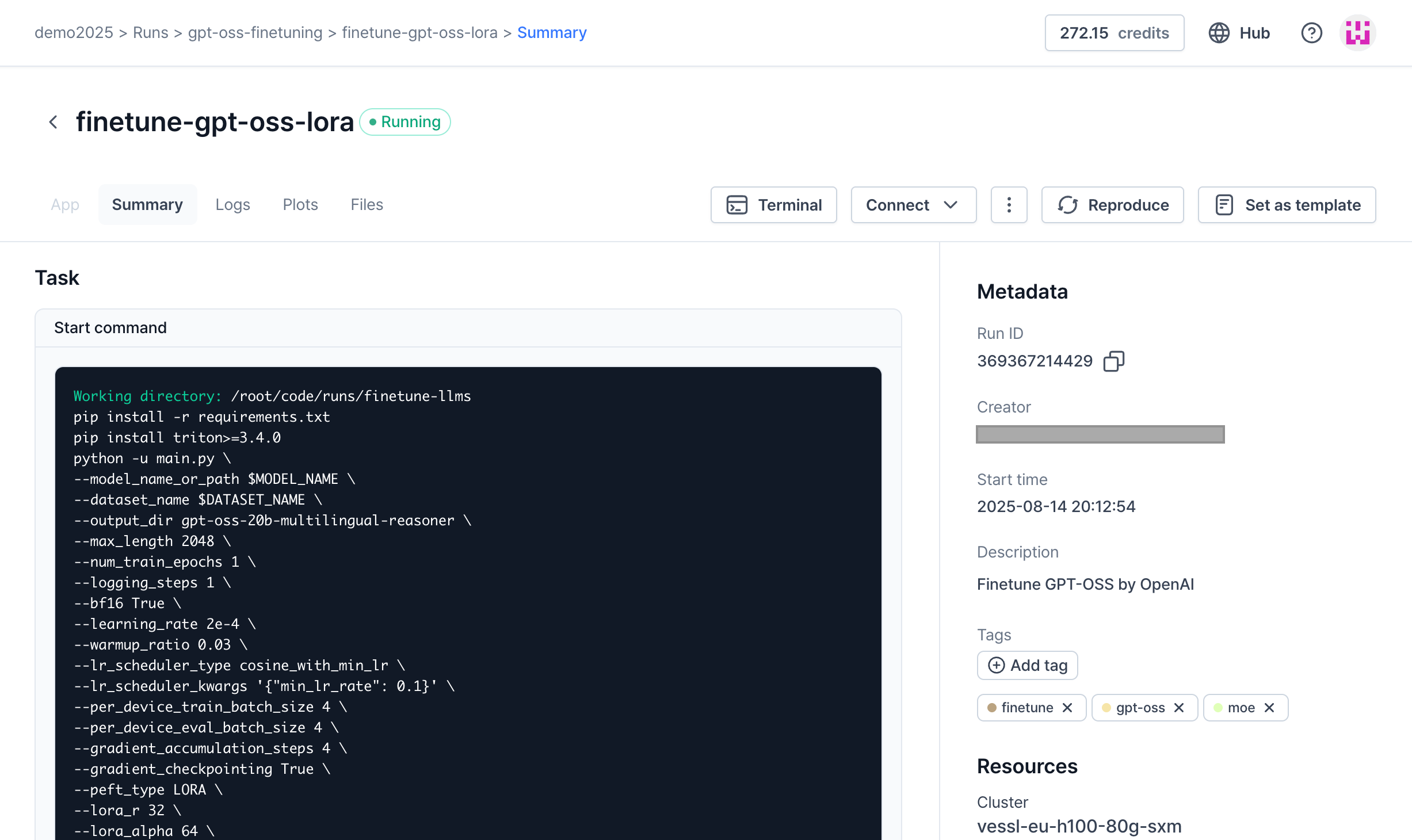 The screen the run is performing.