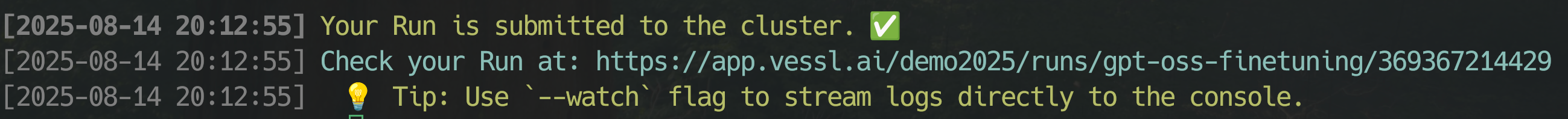 Monitor logs on VESSL