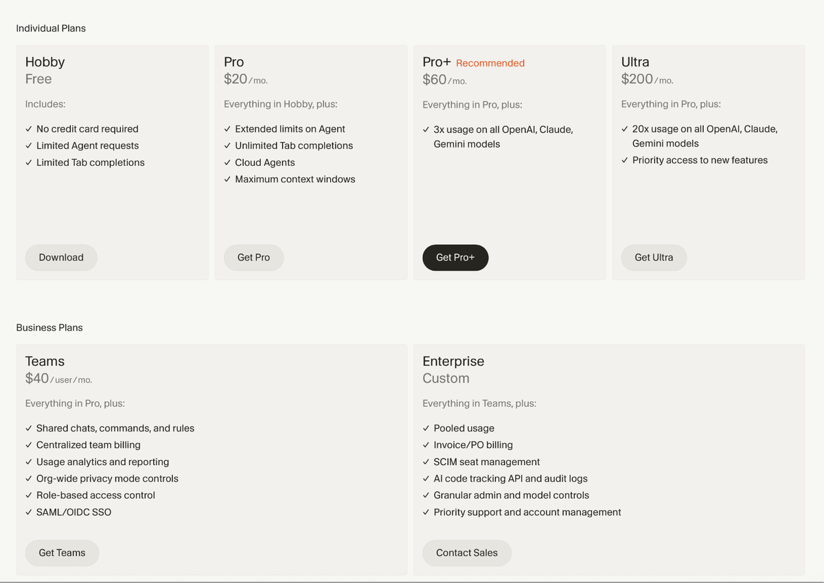 Cursor's pricing