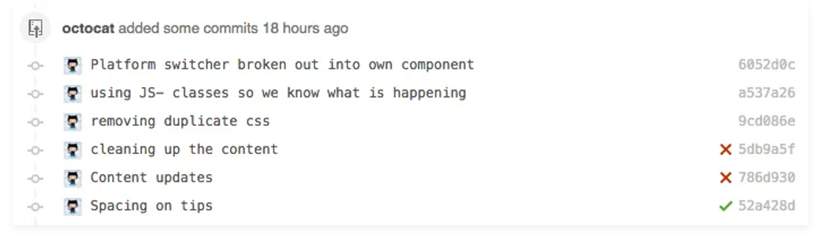 GitHub status checks show whether commits meet repository conditions