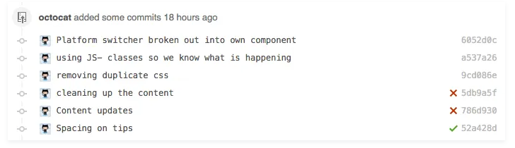 GitHub status checks show whether commits meet repository conditions