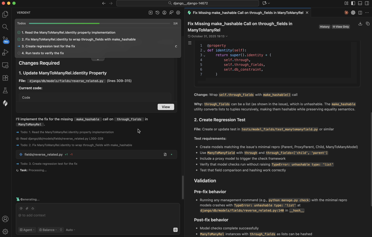 Figure 5. Todo list and progress bar in Verdent.