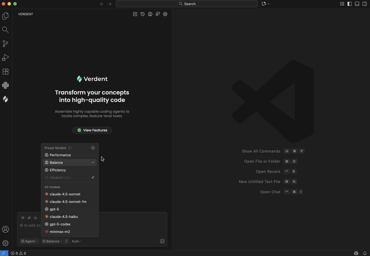 Figure 4. Model selector in Verdent.