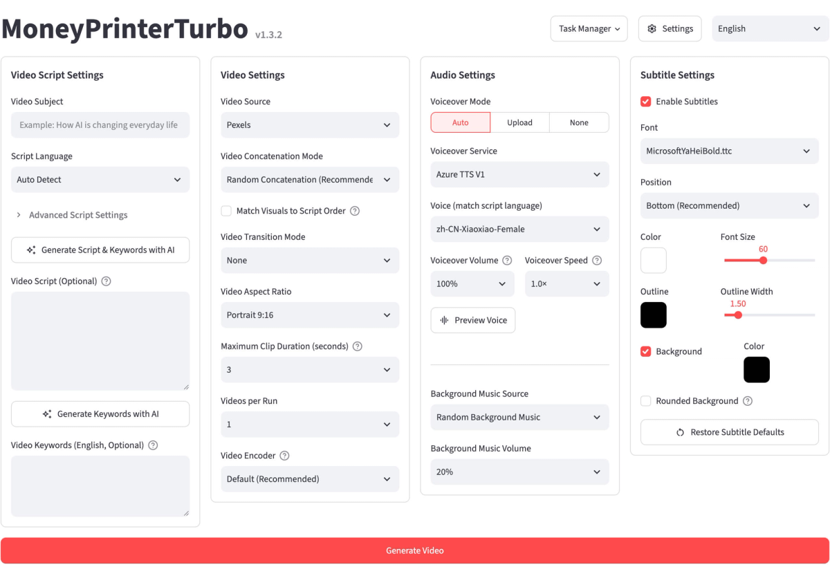 Tek paragrafta MoneyPrinterTurbo