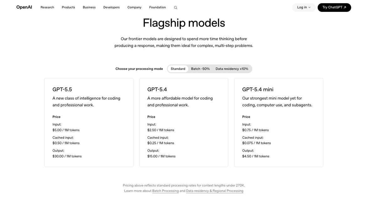 OpenAI's API pricing page