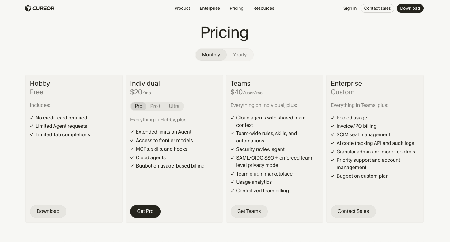  Agent mode on Pro handles more complex multi-file changes (see cursor.com/pricing)