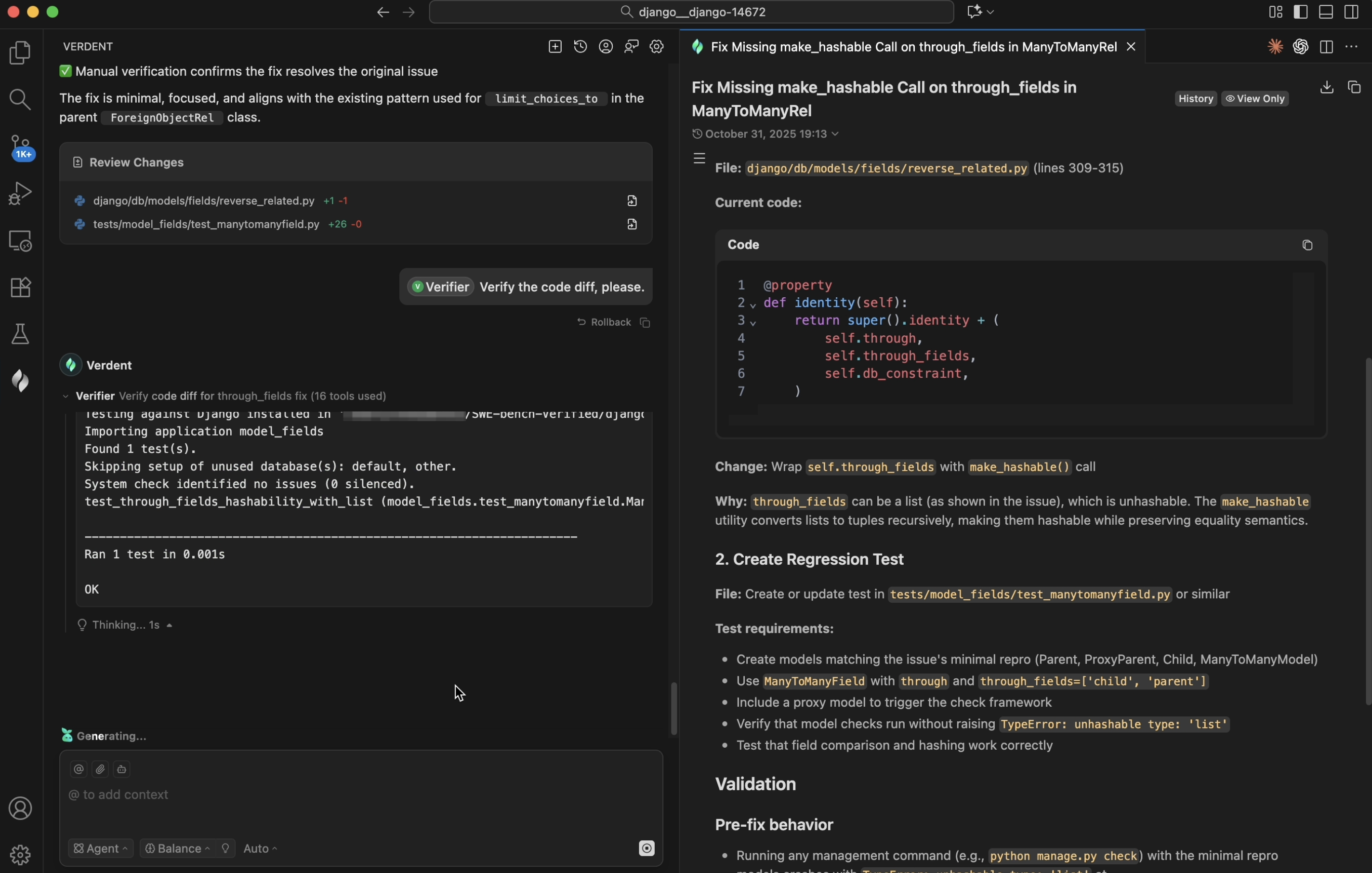 Figure 7. Code verifier subagent in Verdent.