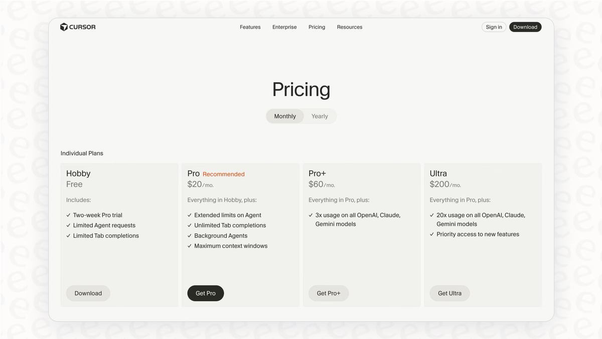  Cursor's $20 Pro