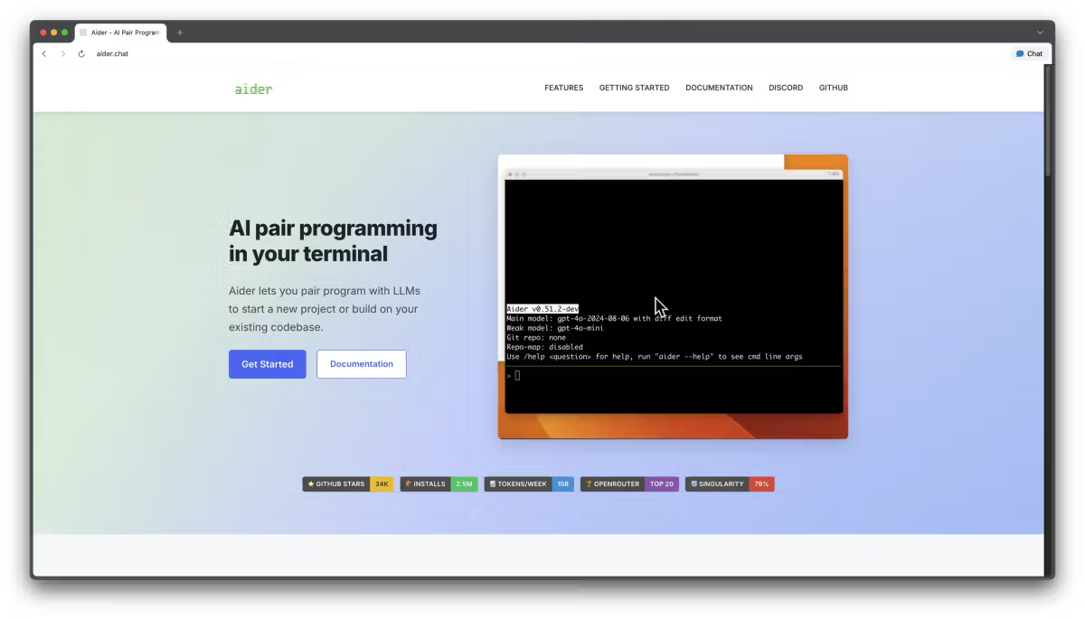 Aider — CLI open-source de longa data, multi-modelo, Git-native