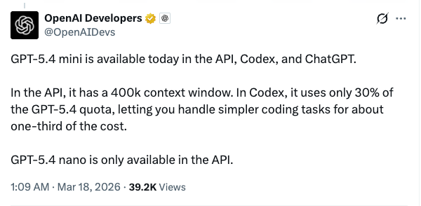 What's the actual context window size for GPT-5.4 Mini