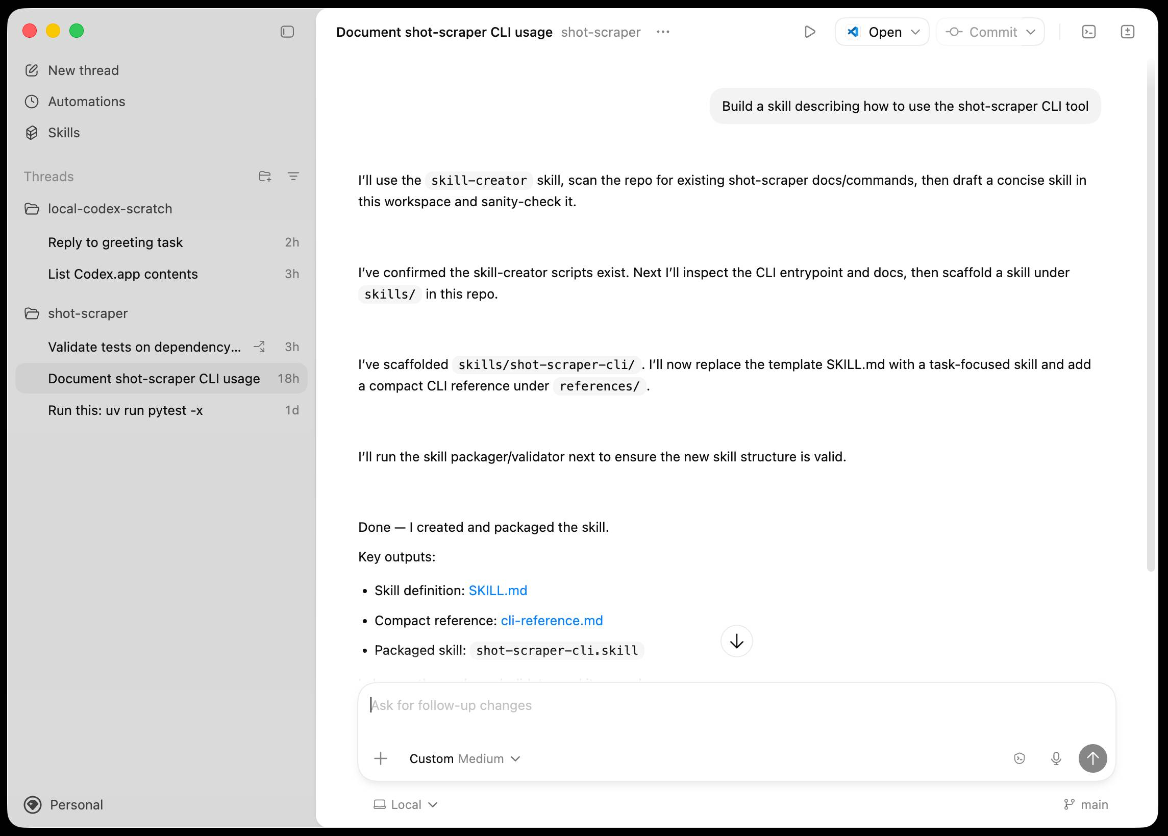 Codex skills: packaged actions for "go beyond code generation" work