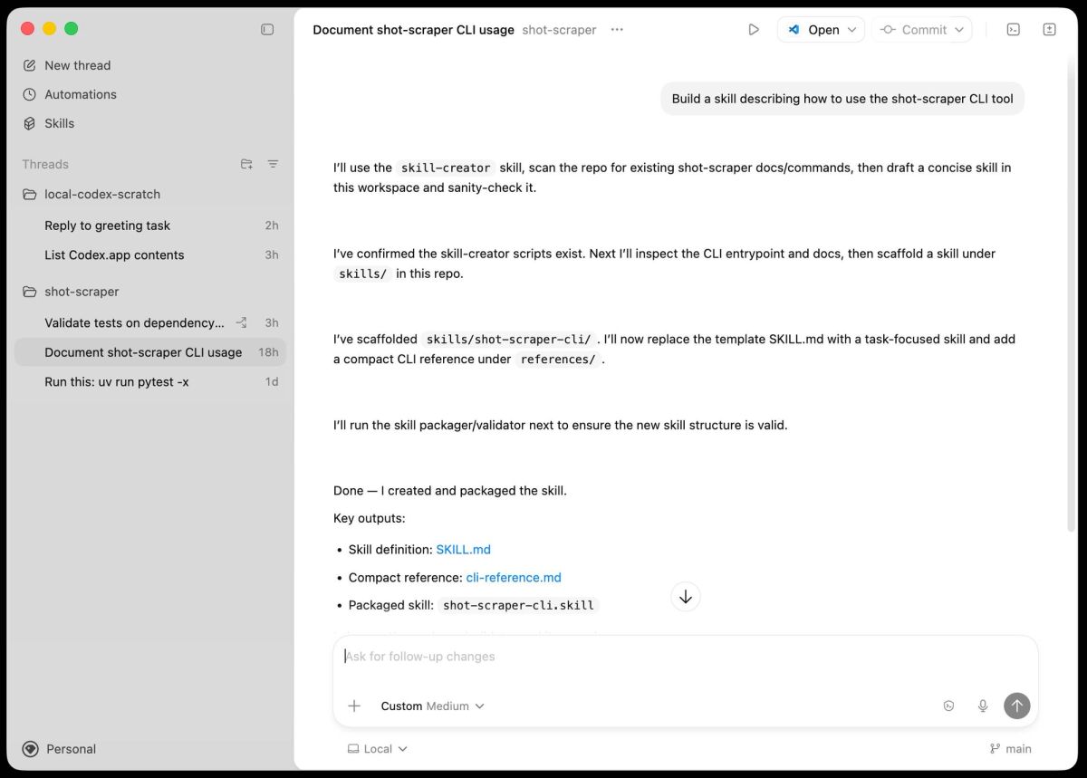 Codex skills: packaged actions for "go beyond code generation" work