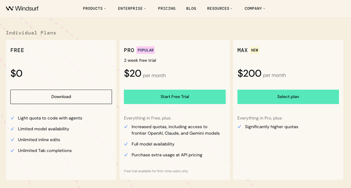 Windsurf pricing