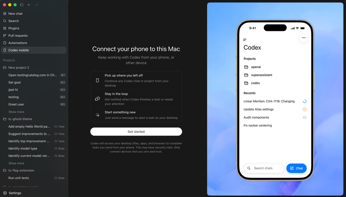 Codex inside ChatGPT mobile preview