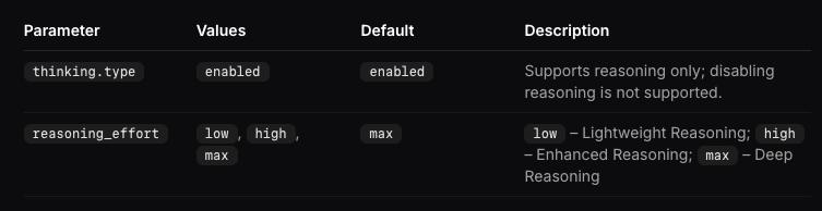 GLM 5.3 has reasoning permanently enabled, with low, high, and max effort levels