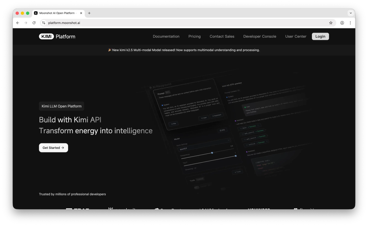 Moonshot's API (model ID kimi-k2.6),