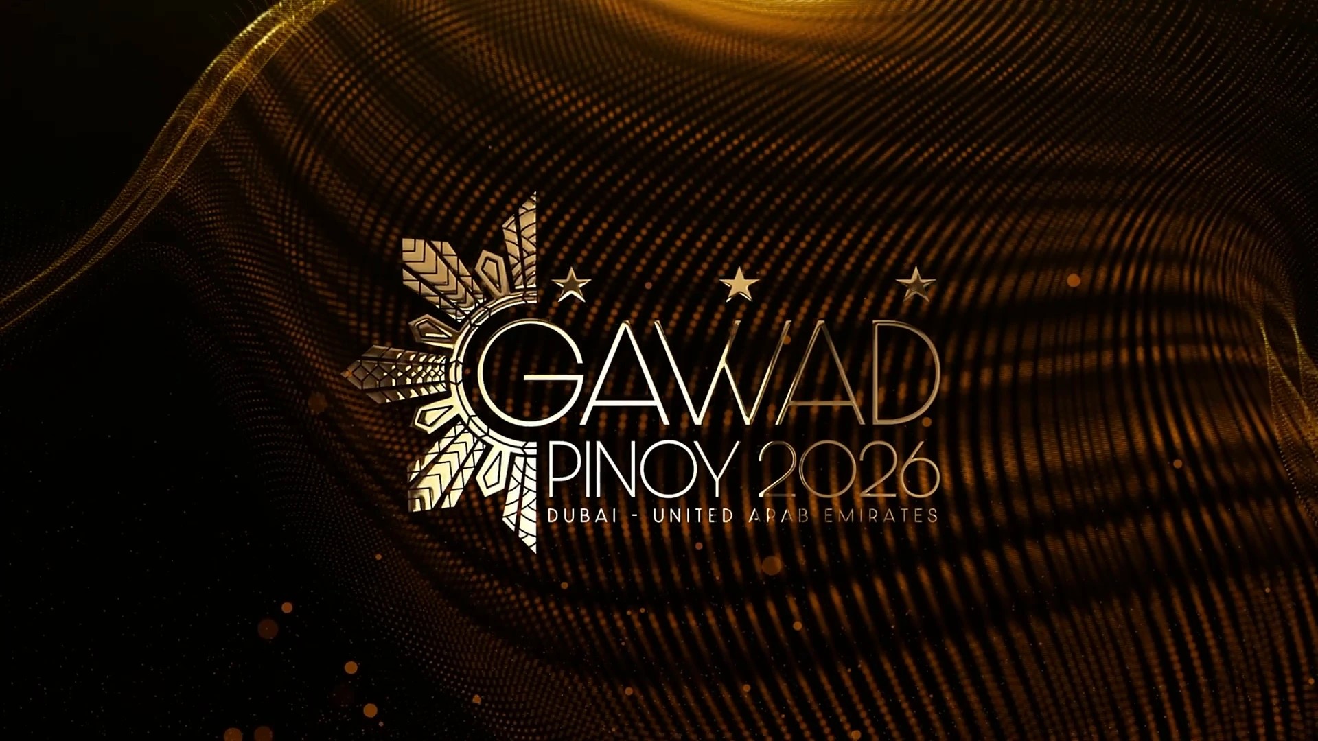 Gold Gawad Pinoy 2026 logo over flowing black and gold waves.