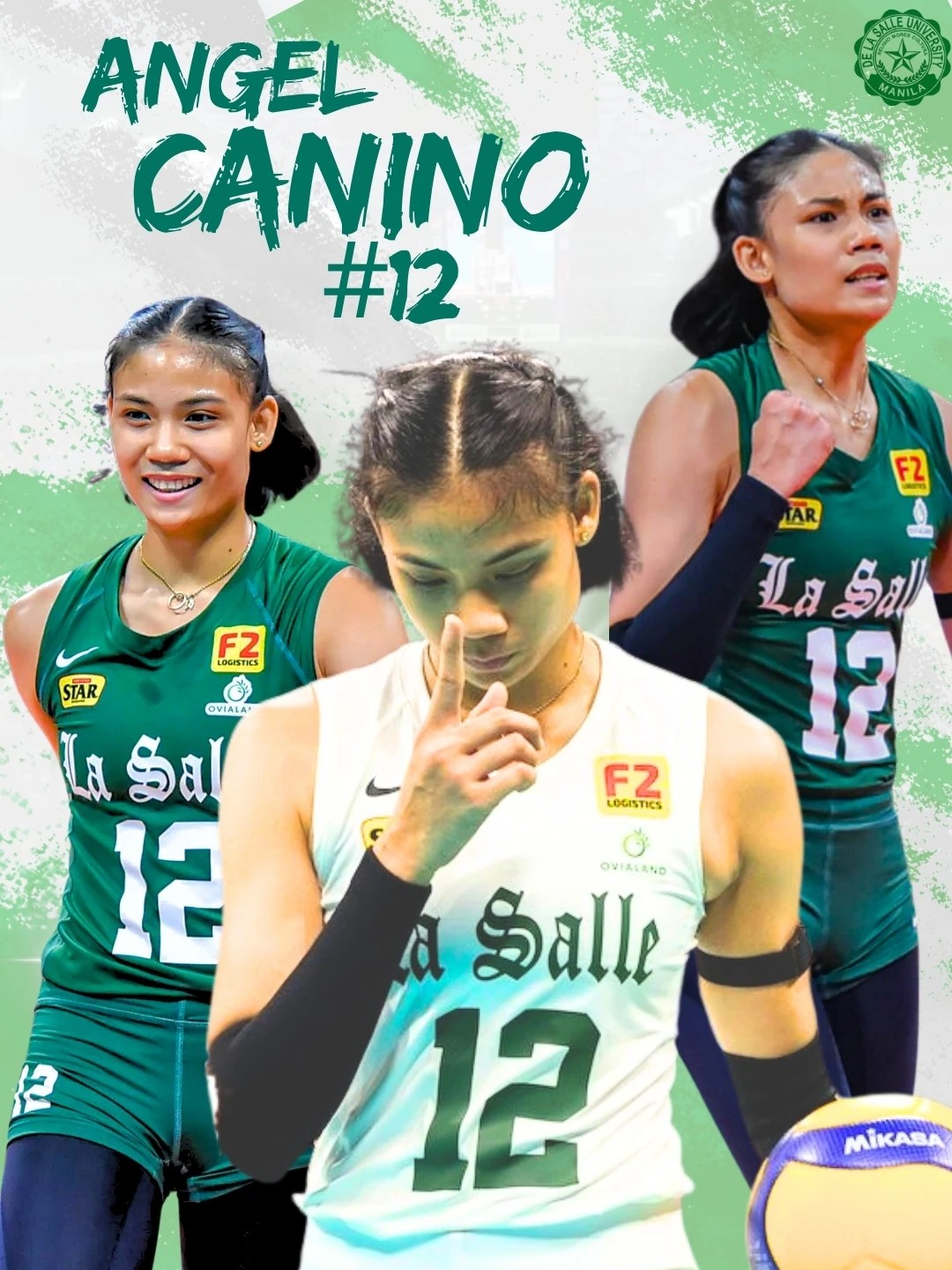 Angel Canino volleyball poster in green and white