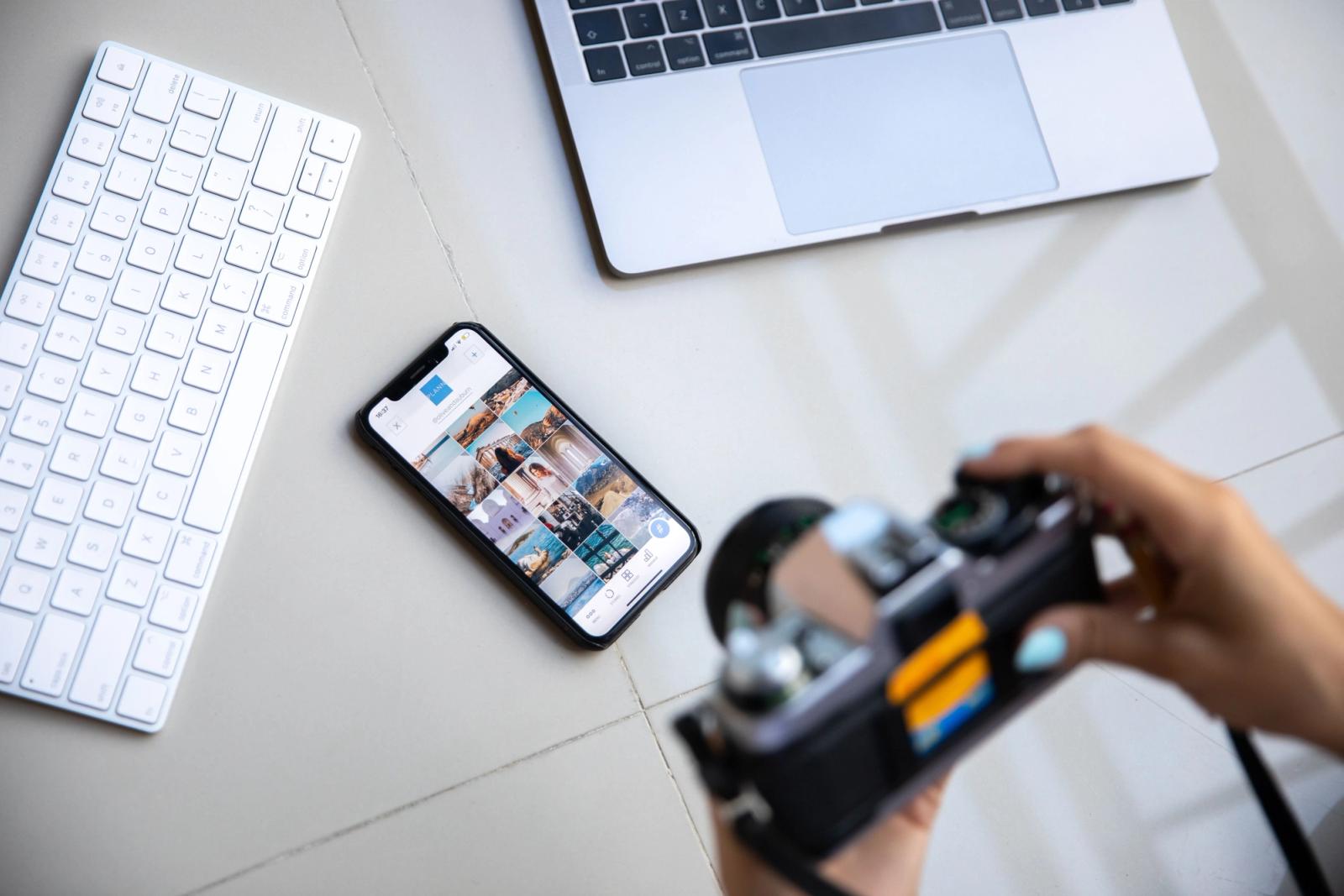 Creative team capturing content with camera and mobile devices