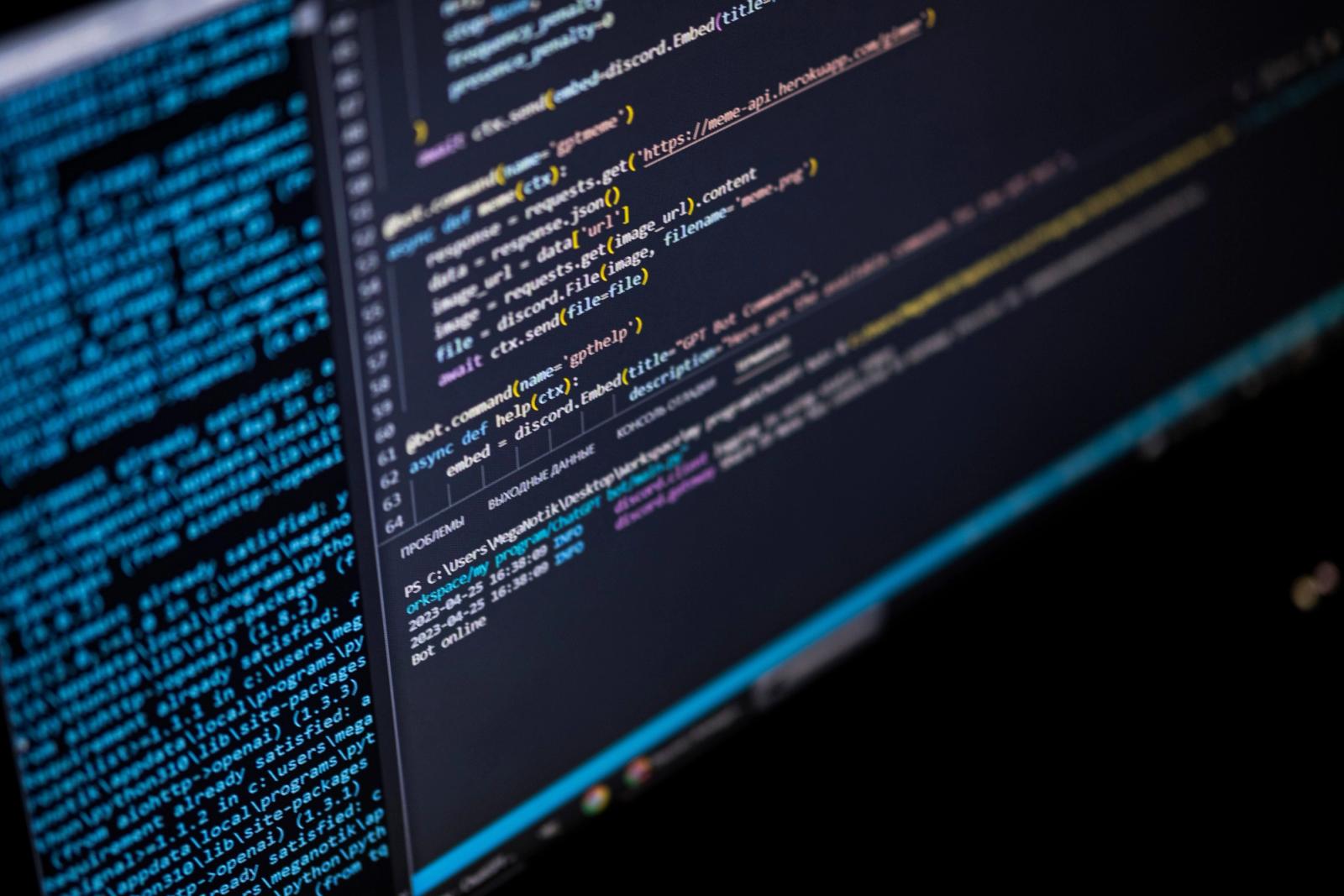 Computer screen displaying software source code for API infrastructure