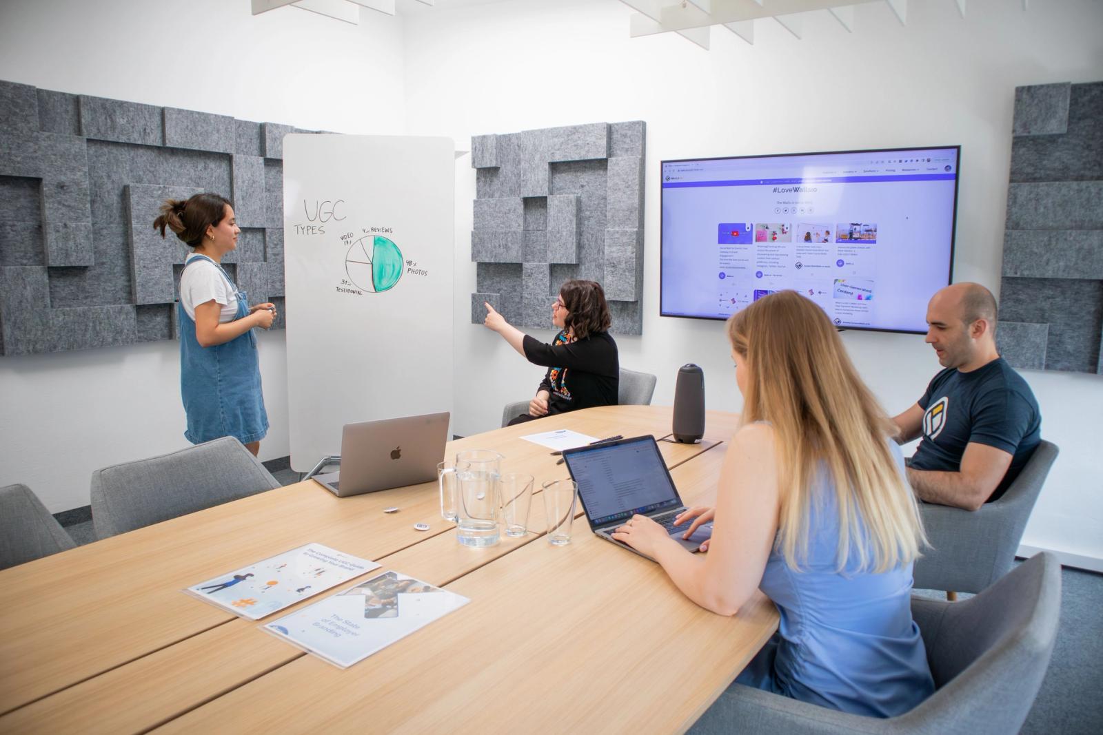 Marketing team presenting ideas in a modern office