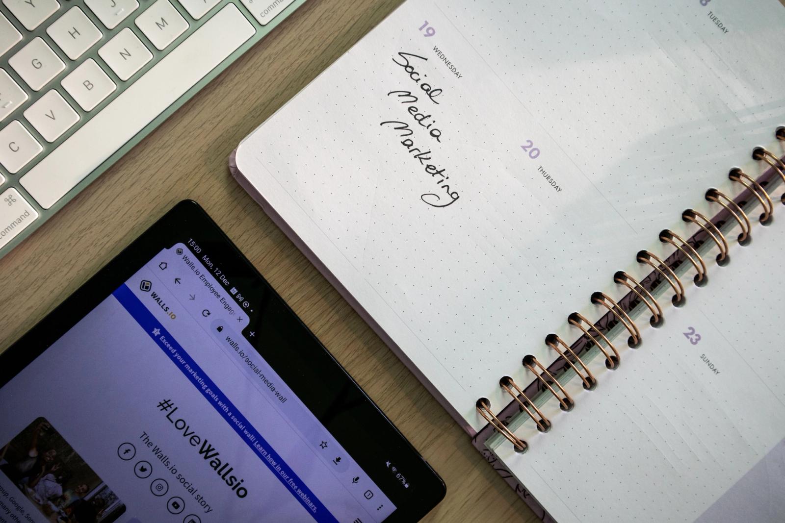 Tablet and notebook workspace for social media planning