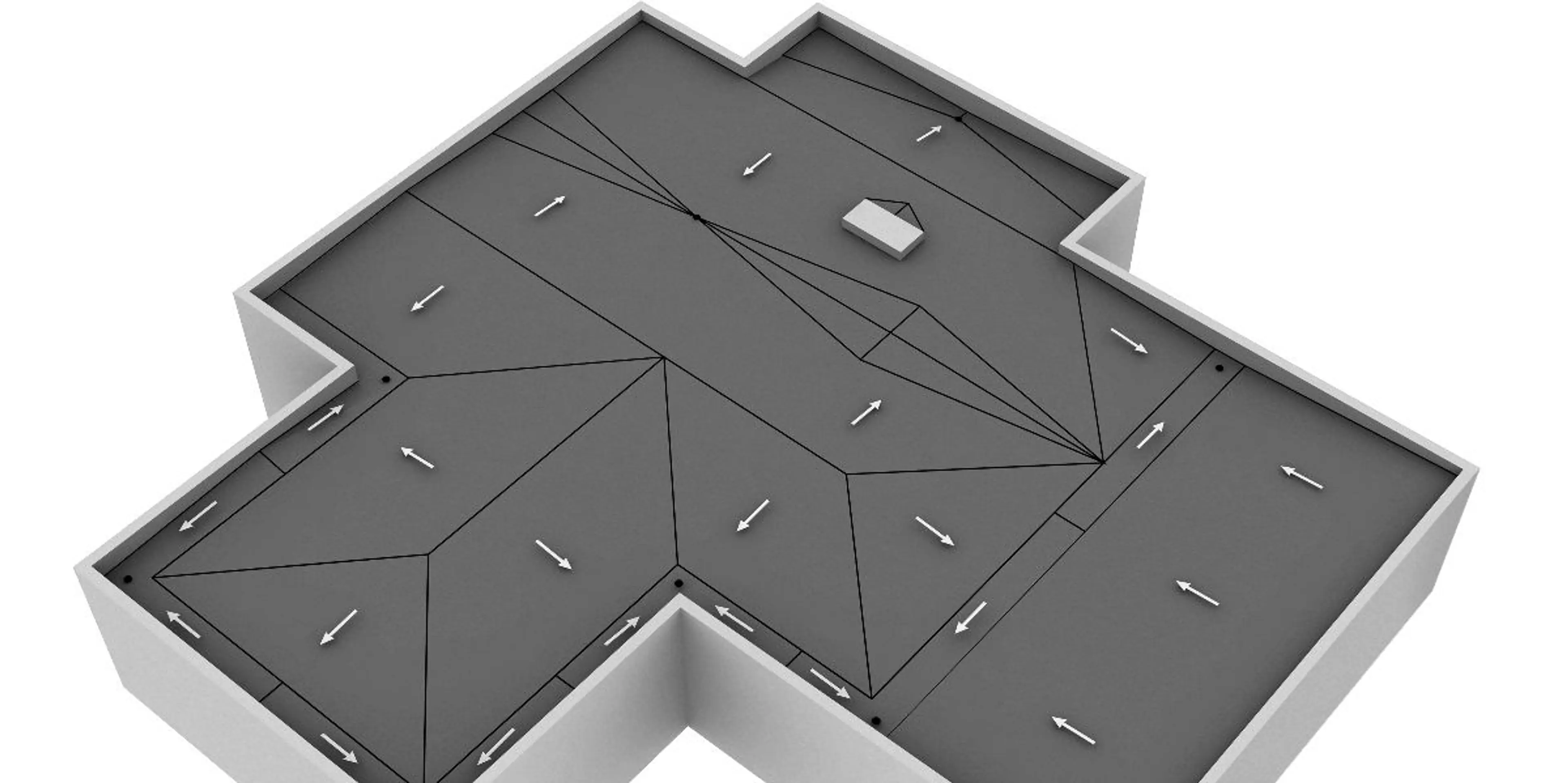 Visualisering af opbygning af fladt tag med EPS tagisolering der sikrer korrekte hældninger