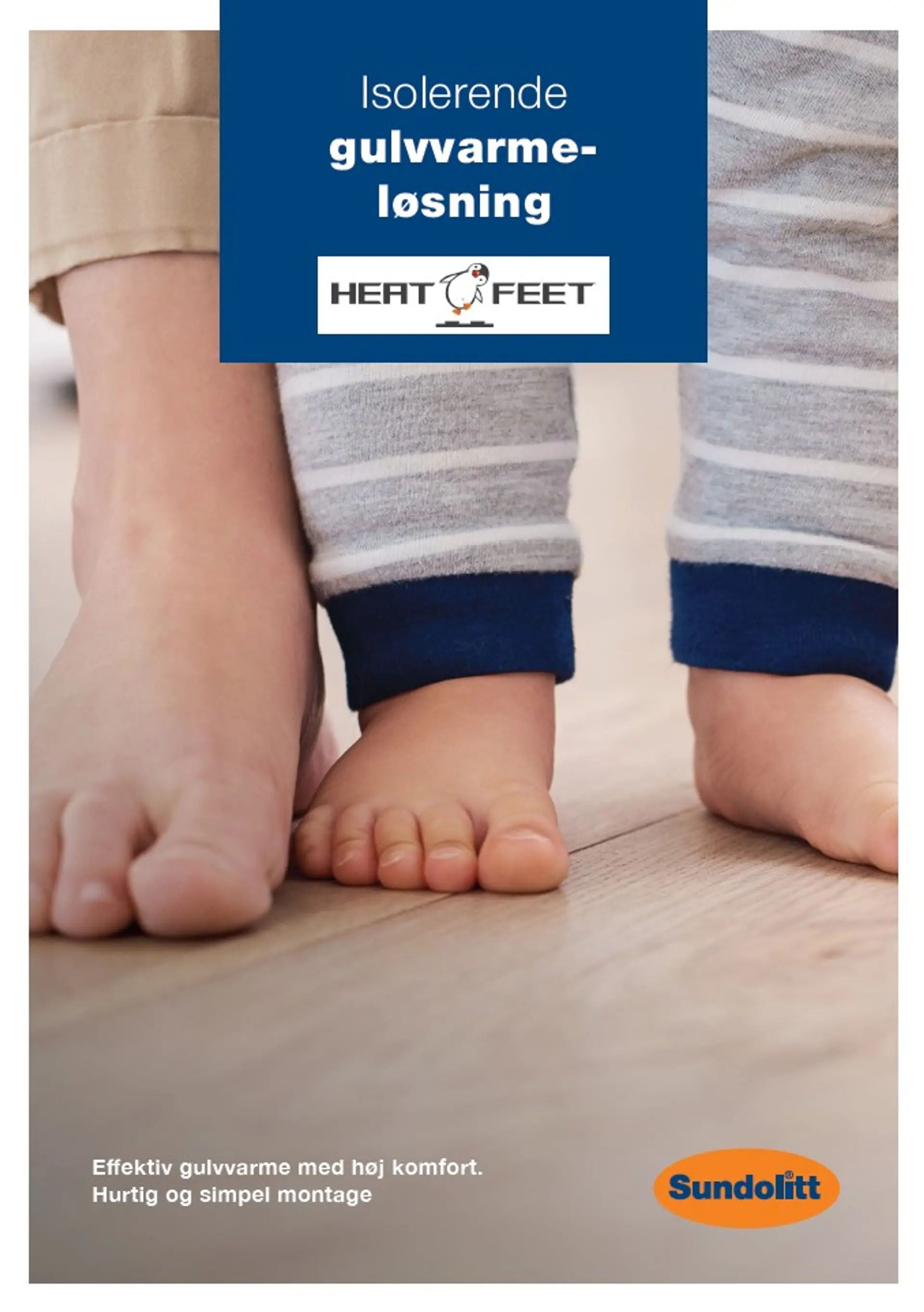 Forside af brochuren for Sundolitt tagisolering. En håndværker i skriggrøn t-shirt ligger på en Sundolitt Climate plade og er ved at skære isolering til