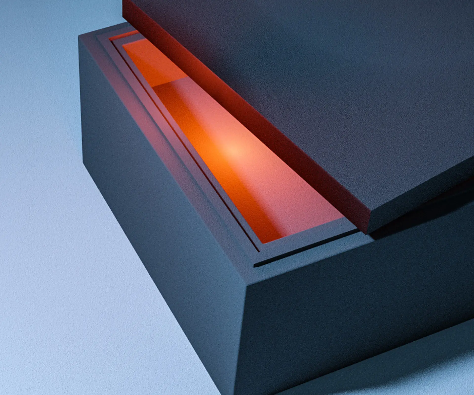 Illustration af en grå Sunpack emballage med orange lys indeni til at understrege vores udvikling af produkter for kunderne