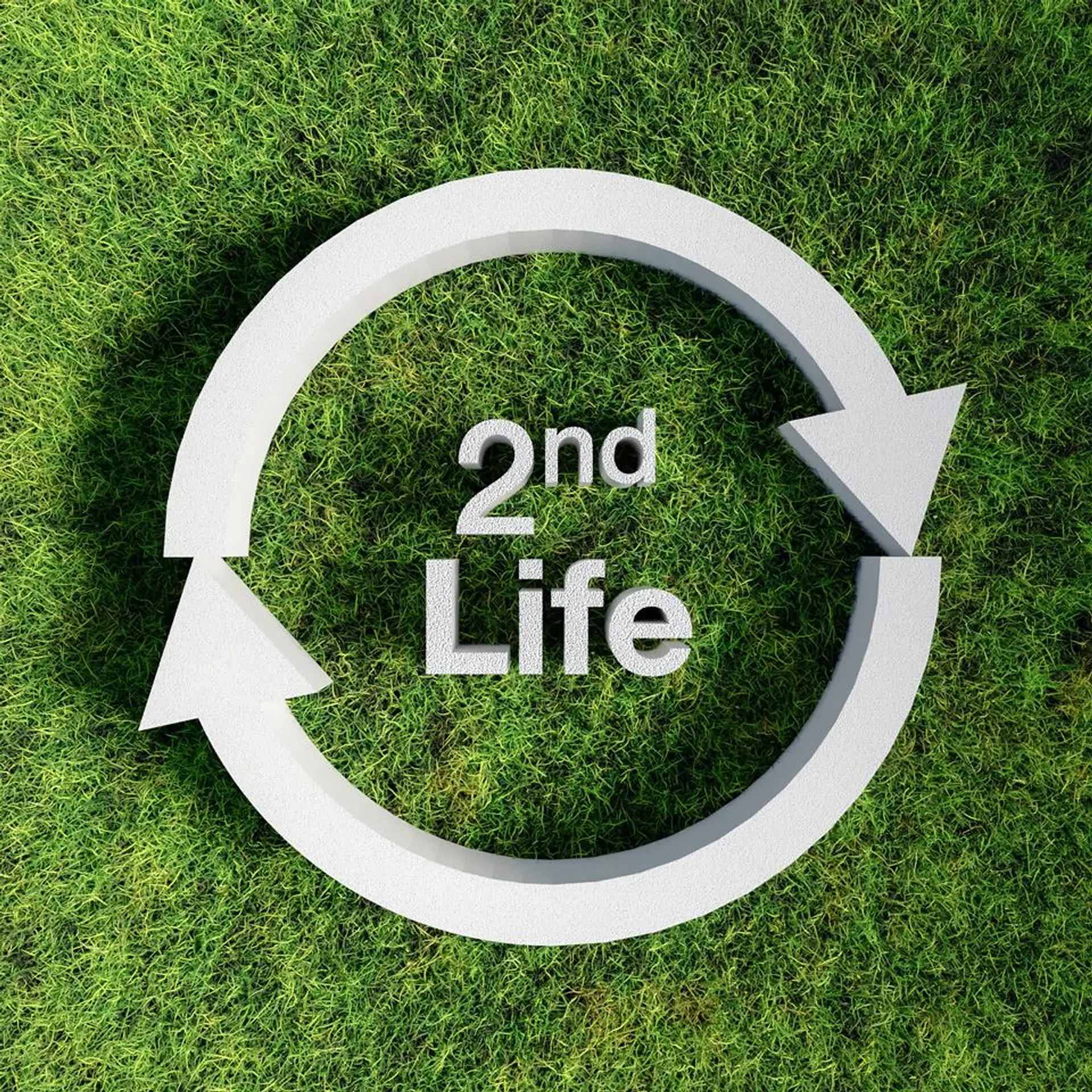 To buede piler danner til sammen en cirkel rundt om ordene 2nd life som dækker over take back ordning af EPS isolering
