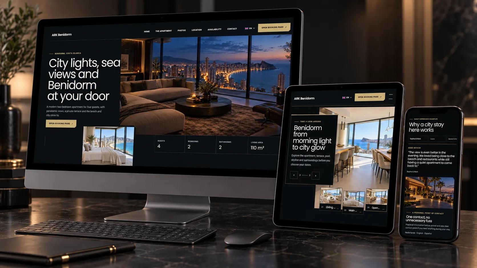 ARK City mock-up met volledige dark-mode vormgeving