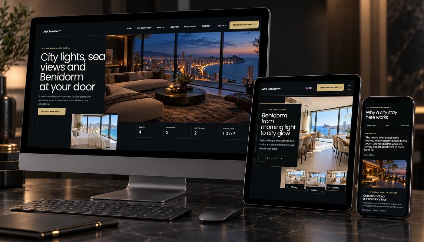 Mock-up of the ARK City vacation apartment website