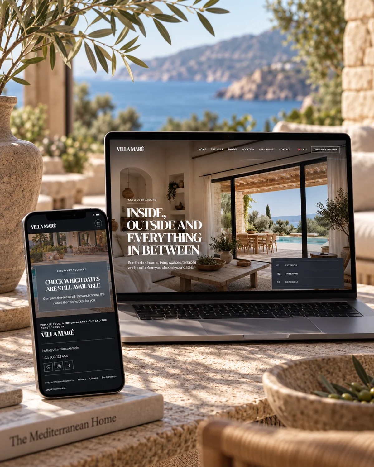 Mock-up of a Villa Maré vacation rental website