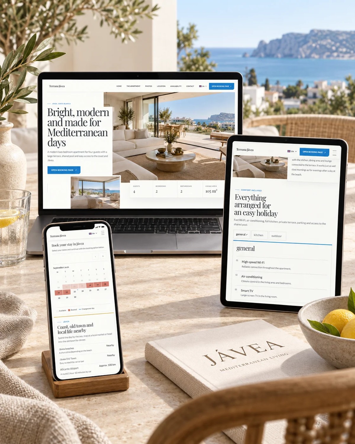 Staande mock-up van de Appartement Terrana vakantieappartement website