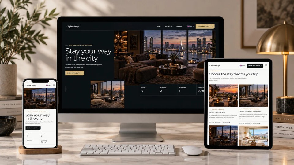 Mock-up of the scalable website for multiple vacation rentals