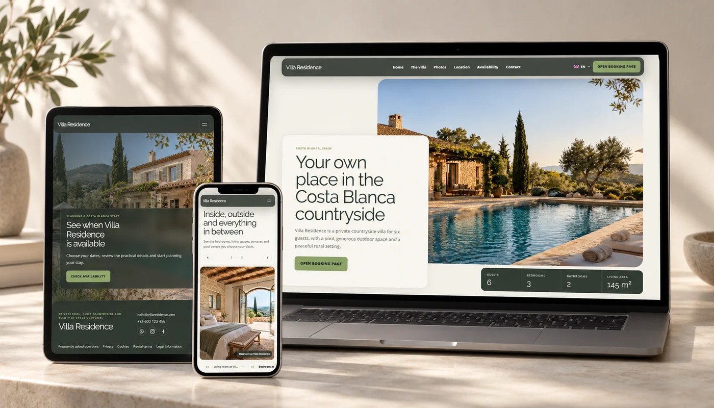 Mock-up of the Villa Residence vacation rental website