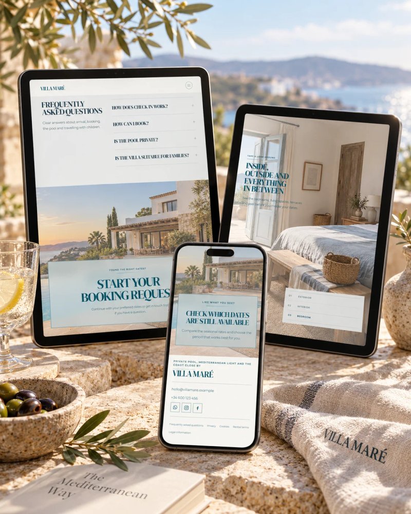 Portrait mock-up of the Villa Maré vacation rental website