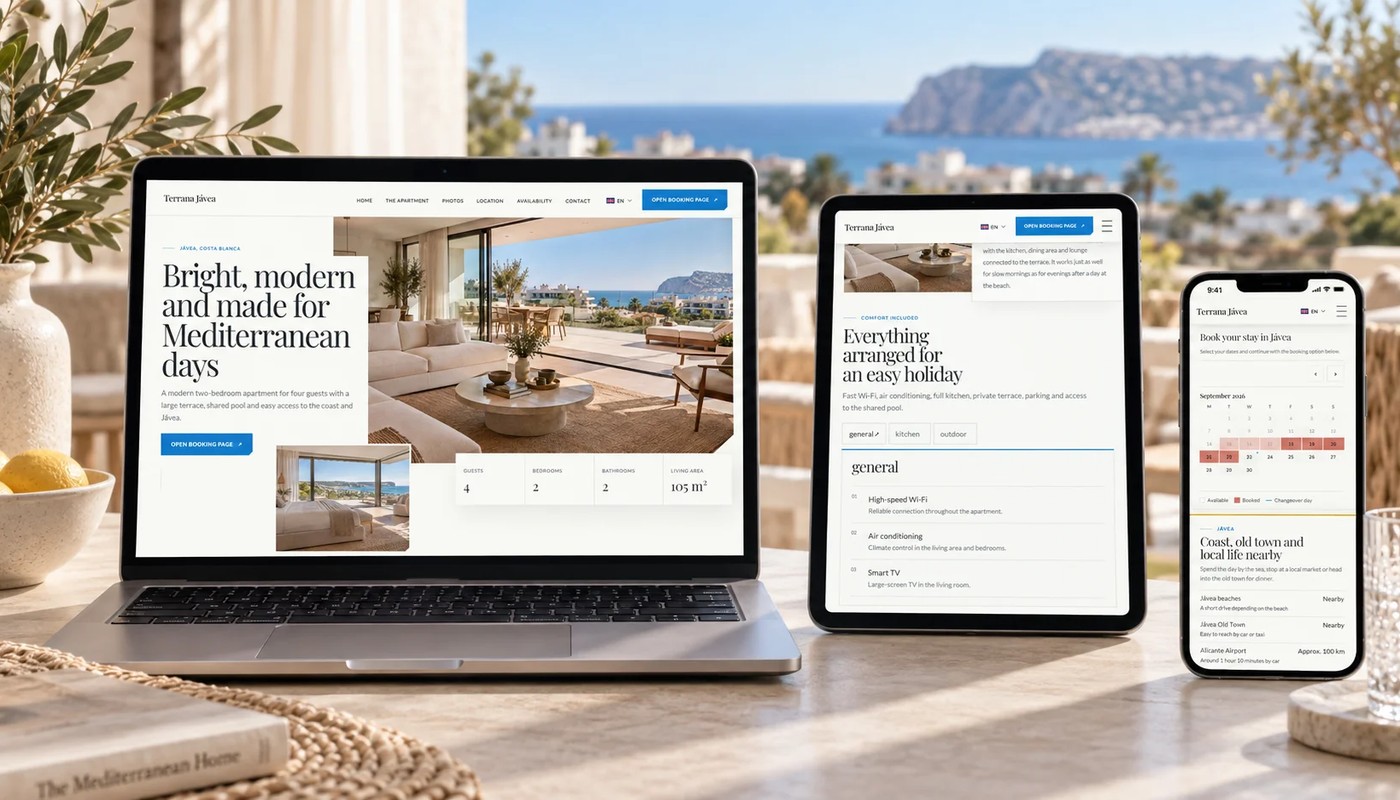 Mock-up of the Terrana Apartment vacation rental website
