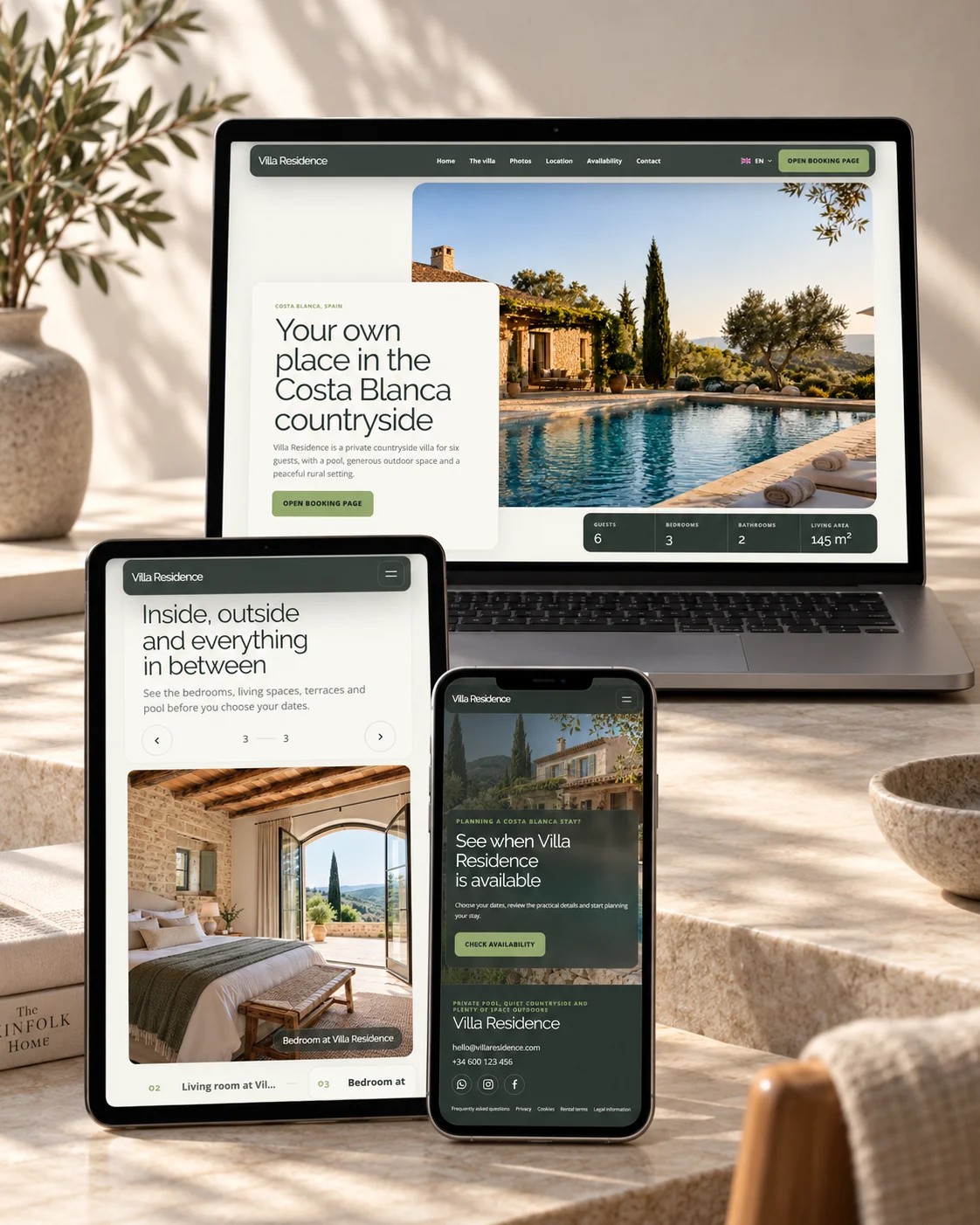Portrait mock-up of the Villa Residence vacation rental website