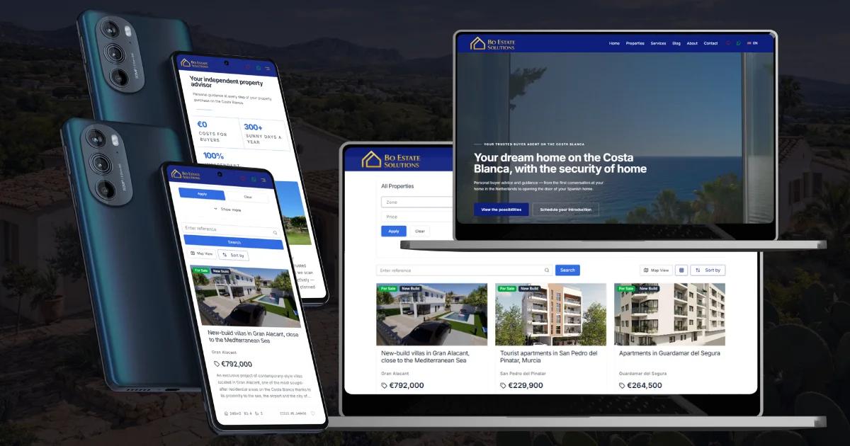 Bo Estate Solutions. Custom website for a buyer's agent on the Costa Blanca