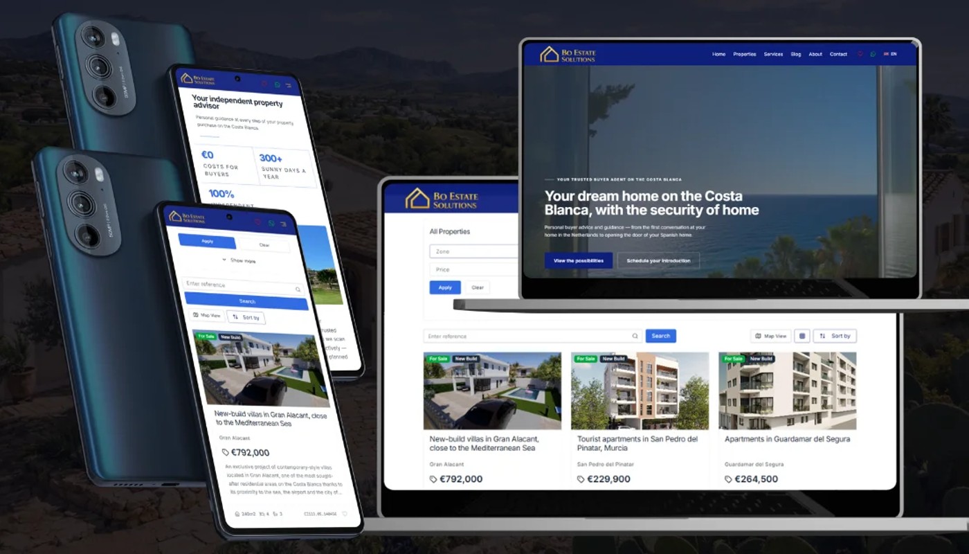 Bo Estate Solutions. Custom website for a buyer's agent on the Costa Blanca