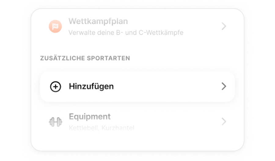 Planverwaltung mit hervorgehobener Schaltfläche Hinzufügen unter Zusätzliche Sportarten.