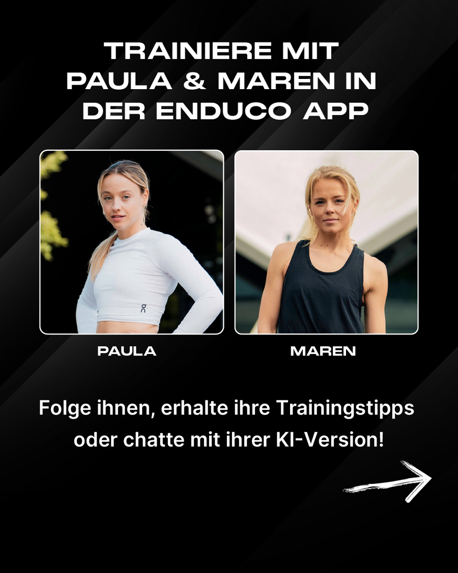 Promotion of training partners Paula and Maren in enduco: follow them, receive training tips or chat with their AI versions.