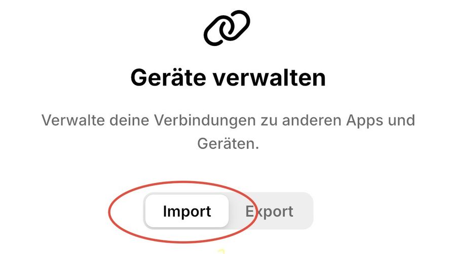 Device management with the Import tab circled in red.