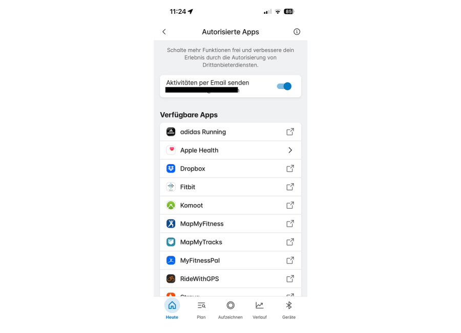 Wahoo authorized-app settings with the third-party authorization switch enabled.